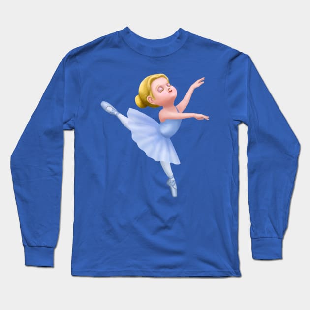 Cute Blue Tutu Ballerina Girl Dancer Long Sleeve T-Shirt by Irene Koh Studio